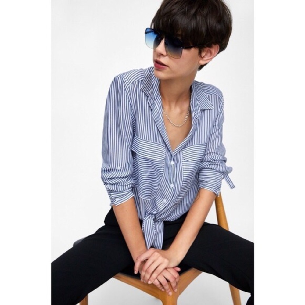 Zara Blue & White Striped Button Down Shirt